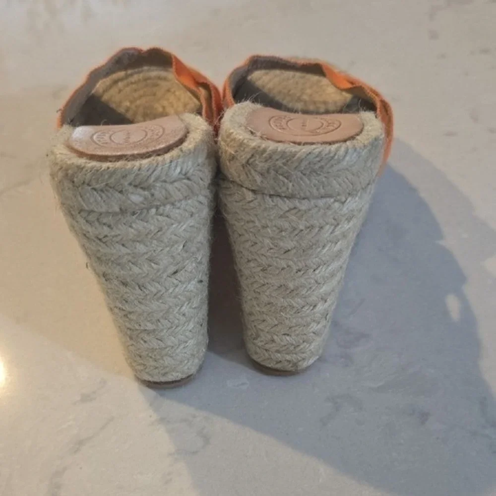 Stubbs & Wootton Orange Grosgrain Espadrille Wedge Sandals Palm Beach Slides